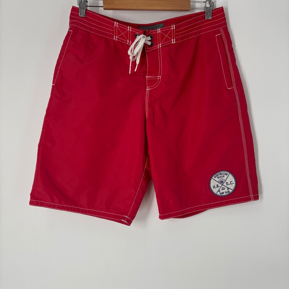 Y2K Old Navy Mens Red Huntington Beach Surf Club Board Shorts Swim Trunks Size M